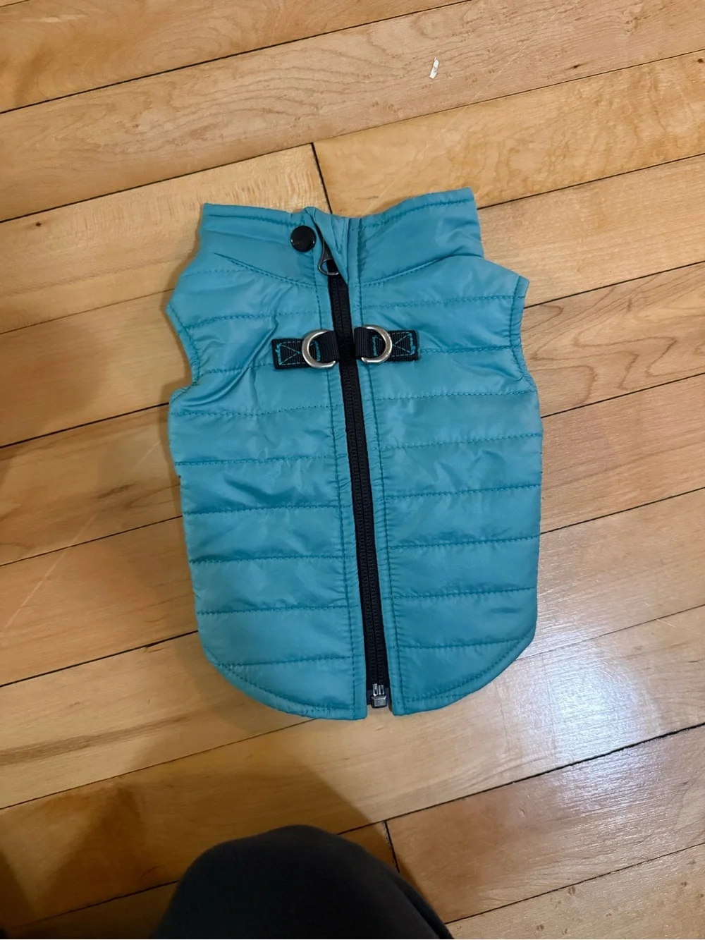 Teal Quilted Dog Puffer Vest/ Harness with Zipper & Clip